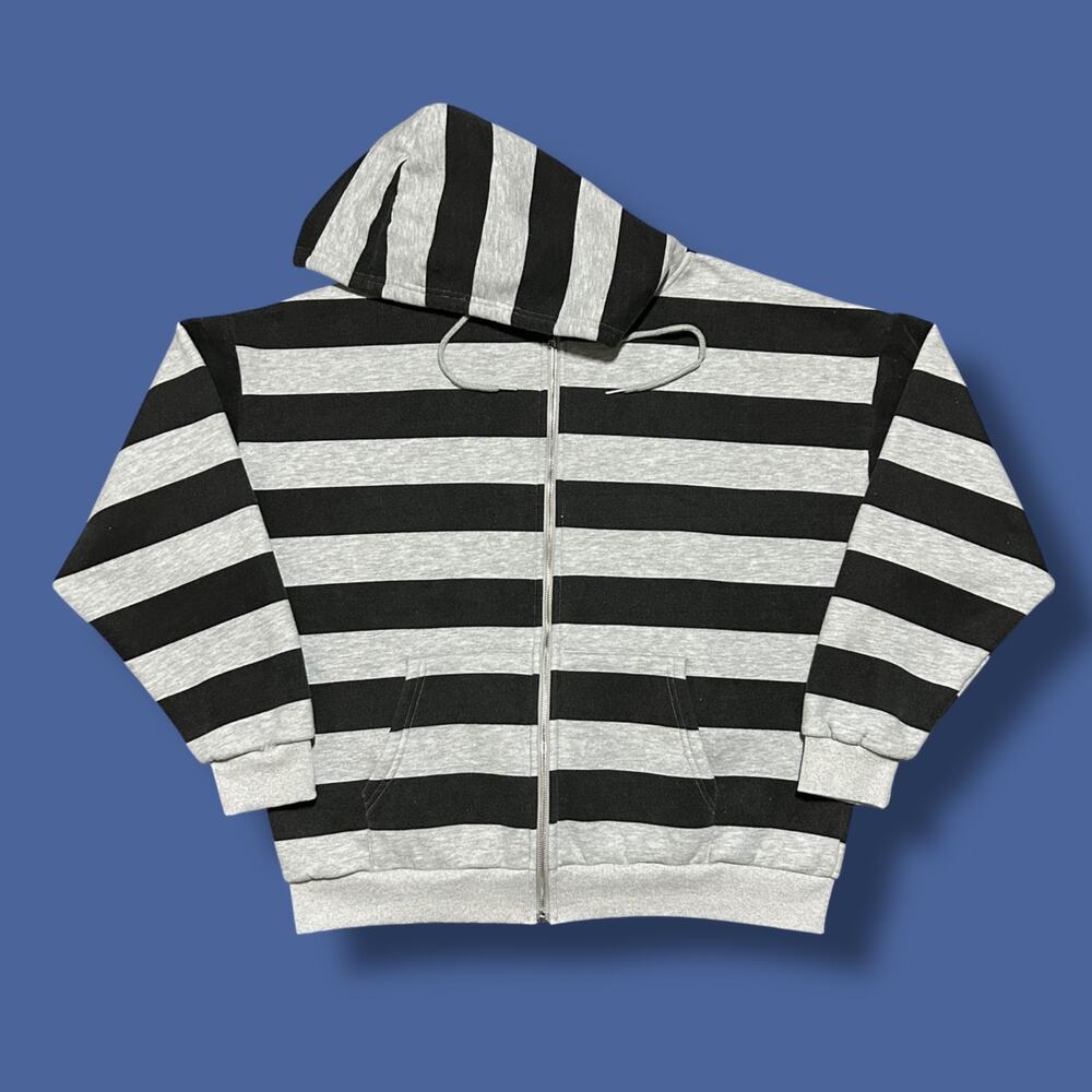 Striped Hoodie Edikted Full Zip Oversized Sweatshirt y2k Black Gray Large